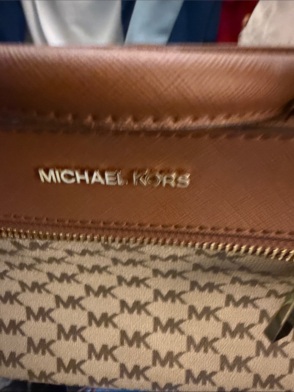 Michael Kors Brown Logo Satchel - Signature MK Print - Picture 2 of 7